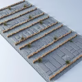 Neatly Arranged Stepping Stones Pathway With Stone Slabs And Small Plants