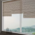 Natural Bamboo Blinds Covering Window With Vases On Sill And Scenic View Outside