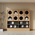 Modern Geometric Bookcase With Circular Square Compartments Books Decor And Potted Plant