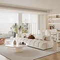 Modern Living And Dining Area Interior With White Sofa Dining Table Chairs And Natural Light