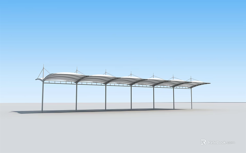 Modern Parking Lot Canopy Structure With Supporting Pillars And Membrane Roof 3d model 