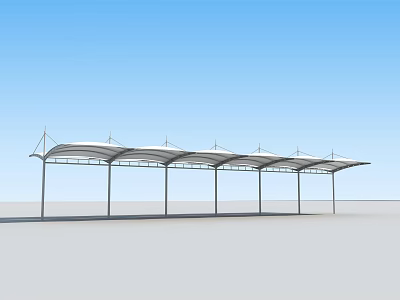 Modern Parking Lot Canopy Structure With Supporting Pillars And Membrane Roof 3d model