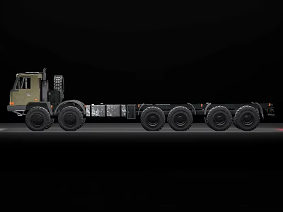 Military Green Heavy Duty Functional Truck With Multiple Wheels And Long Chassis 3d model