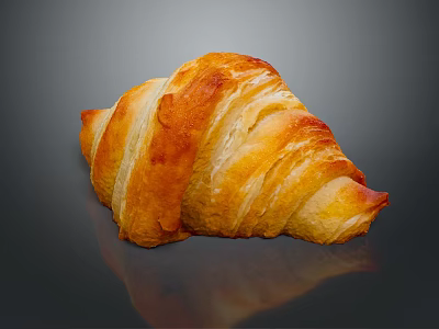 Golden Flaky Croissant On Dark Surface With Shiny Reflection 3d model