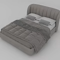 Modern Gray Double Bed With Curved Headboard Pillows And Soft Quilt 3d model