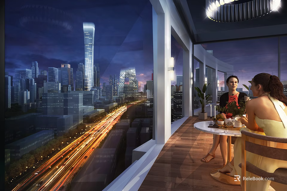 Bustling Commercial Street At Night With Bright Lights And Modern Shops 3d model 