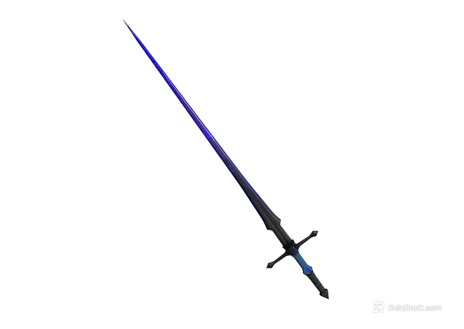 Long Sword With Blue Blade And Black Cross Guard Design 3d model 