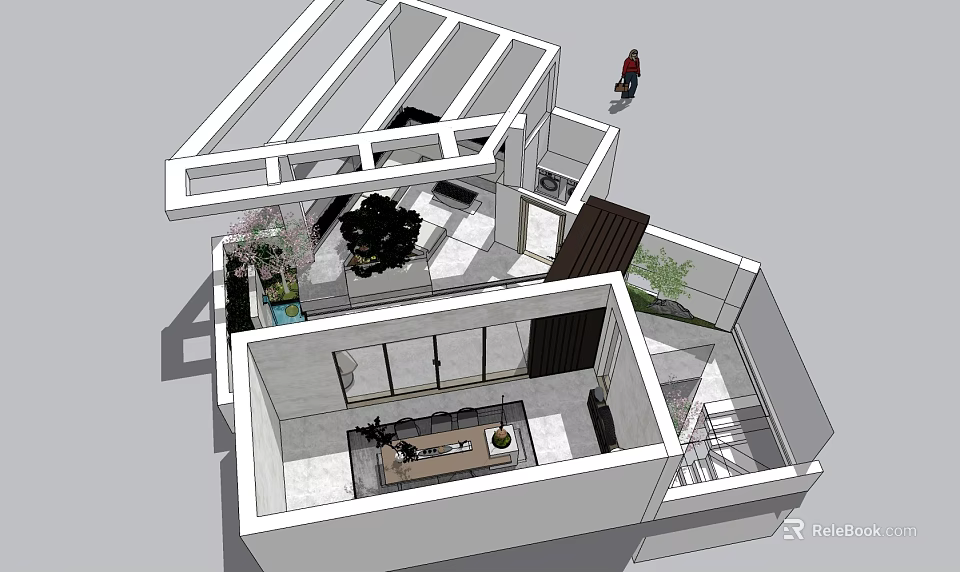 Modern Roof Garden Design With Green Plants Outdoor Seating And Relaxation Space 3d model 