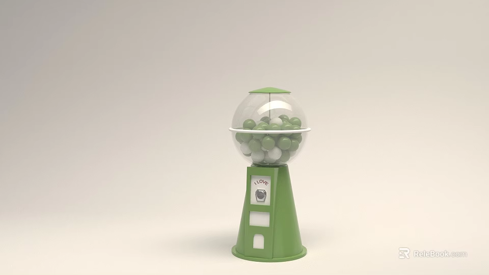 Amusement Equipment Green Gumball Machine Transparent Spherical Container Filled With Green Balls Coin Slot Dispenser 3d model 