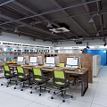 Industrial Workshop Interior With Workbenches Machinery Equipment And Display Screens