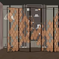 Modern Decorative Screen With Geometric Pattern And Metal Frame In Living Space 3d model
