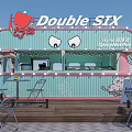 Double SIX Food Cart Restaurant With Pastel Green Pink Exterior Neon Sign And Outdoor Seating