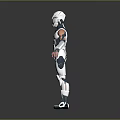 Futuristic Mechanical Character In White Blue Armor With Detailed Design Standing