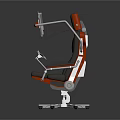 Ergonomic Office Chair With Red Frame Gray Seat And Adjustable Monitor Tray