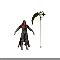 Mysterious Game Movie Character Design With Hooded Cloak Scythe And Armored Outfit