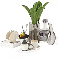 Decorative Ornament Set With Plant Clear Glass Vase Reed Diffuser Candle Books And Pear Ornaments
