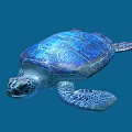 Sea Turtle Reptile With Blue Shell And Detailed Texture On Blue Background 3d model