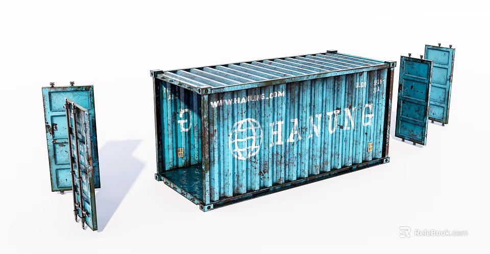 Blue Open Industrial Shipping Containers With Metal Structure And Branded Logos 3d model 