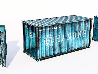Blue Open Industrial Shipping Containers With Metal Structure And Branded Logos 3d model