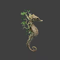 Unique Seahorse Art Sculpture Made With Branch Elements And Fresh Green Leaves