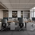 Modern Office Interior Design With Desks Computers Office Chairs Bookshelves And Large Windows