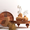 Wooden Decorative Ornament Set with Candle Holders Vases Shelves and Dried Flowers