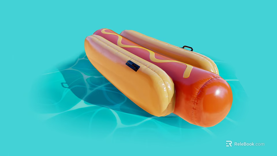 Hot Dog Shaped Inflatable Pool Float Floating On Blue Water Surface 3d model