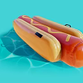 Hot Dog Shaped Inflatable Pool Float Floating On Blue Water Surface 3d model