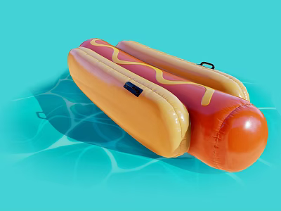 Hot Dog Shaped Inflatable Pool Float Floating On Blue Water Surface 3d model