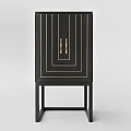 Modern Black Chest of Drawers With Gold Handles And Decorative Lines On High Legs