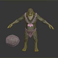 Gray Skinned Bearded Giant Creature With Muscular Body And Large Boulder