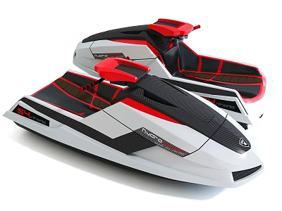 Two Modern Mono Racer Jet Skis With White Black Red Sleek Design And Red Seats 3d model