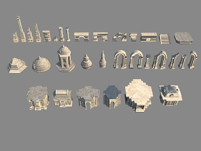 Temple Pagoda Ruins Game Scene Ornaments Marble Wall Pavilion Roof Cartoon Stone 3d model