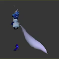 Stylish Fantasy Character In Blue White Outfit With Pink Creature Tail And Blue Accessories