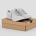 White Lace Up Sneakers Placed On A Brown Cardboard Box
