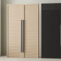 Light Wood And Black Double Door With Vertical Stripes Grid Texture And Silver Handles