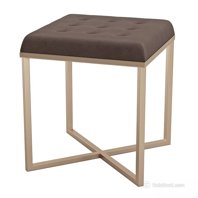 Modern Upholstered Bench With Grey Cushion And Gold Metal Frame Design 3d model 