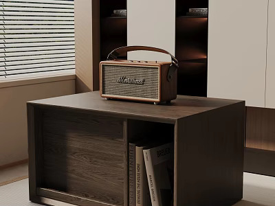 Modern Wooden Bedside Table With Radio On Top And Books In Lower Shelf 3d model
