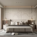 Modern Bedroom Interior With Wavy Pattern Wall King Size Bed Nightstands And Large Windows