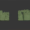 Green Stone Scene Building Components With Steps And Wall Structures