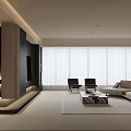 Modern Living and Dining Room Interior With Sofa Coffee Table Chairs And Large Windows