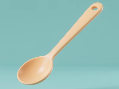 Peach Plastic Spoon Tableware Set with Light Blue Background for Kitchen Use 3d model