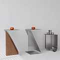 Modern Side Tables With Geometric Metal Frames And Red Decorative Vases On Sleek Tops