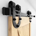 Black Metal Sliding Barn Door Hardware With Wooden Panel And Track System