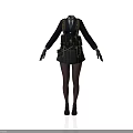 Woman In School Uniform With Pleated Skirt Black Stockings Tactical Vest And Long Sleeve Coat