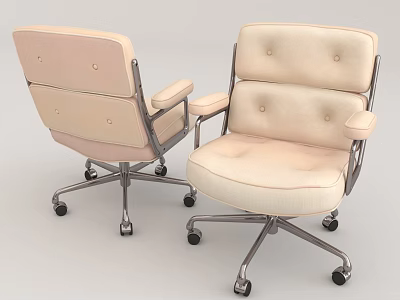 Modern office chairs with padded seats armrests metal frames and rolling wheels 3d model