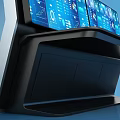 Modern Office Desk With Multiple Digital Screens Ergonomic Chair And Tech Interfaces 3d model