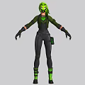 Game Movie Character With Green Hair Mask Black Bodysuit Green Accents And Gear
