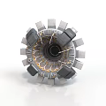Mechanical Circular Component Featuring Gray Modules Gold Internal Framework And Central Black Core