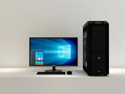 Black Desktop PC Setup With Monitor Tower Keyboard Mouse And Windows Interface 3d model